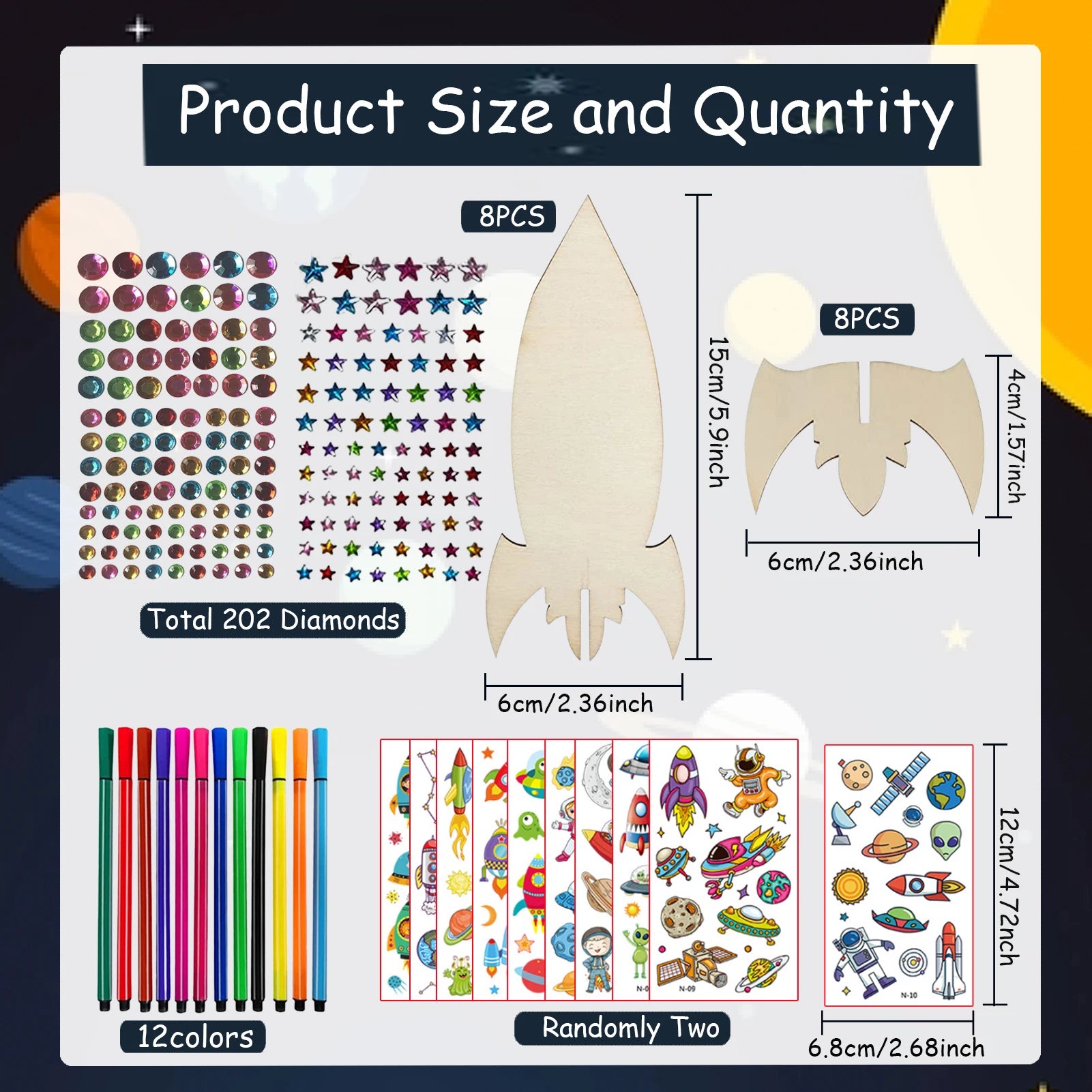 32-Piece Rocket DIY Wood Craft Kit – Kids Painting & Birthday Activity