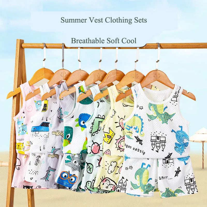 Kids Summer Pajama Set – Dinosaur Cartoon Vest & Shorts
