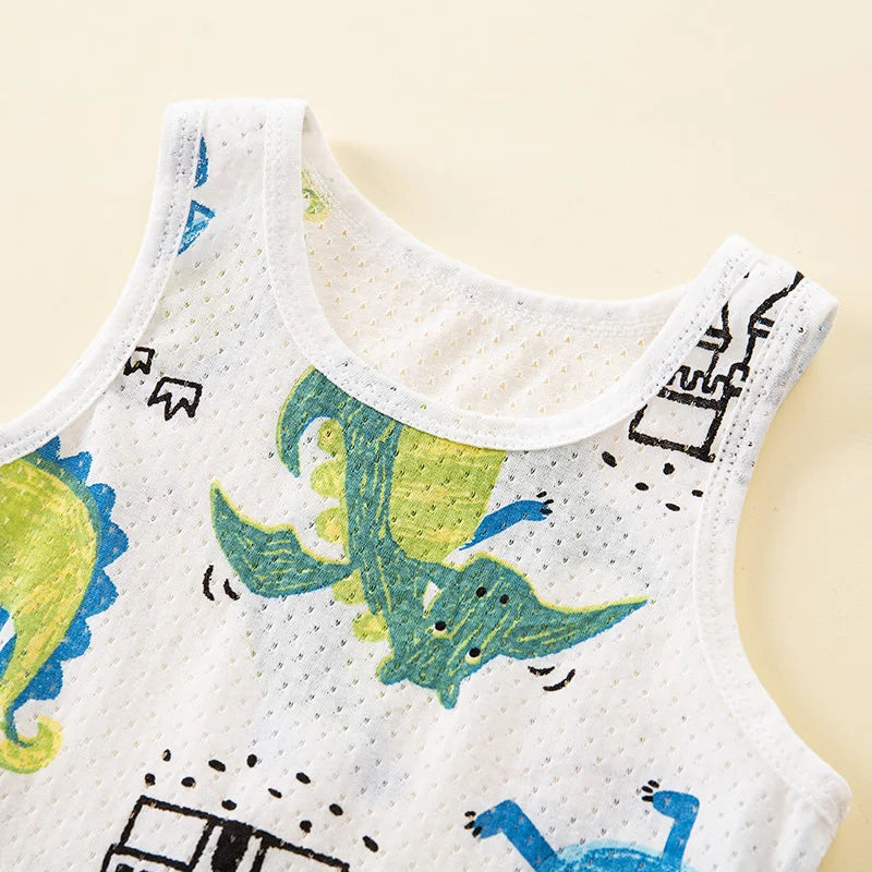 Kids Summer Pajama Set – Dinosaur Cartoon Vest & Shorts