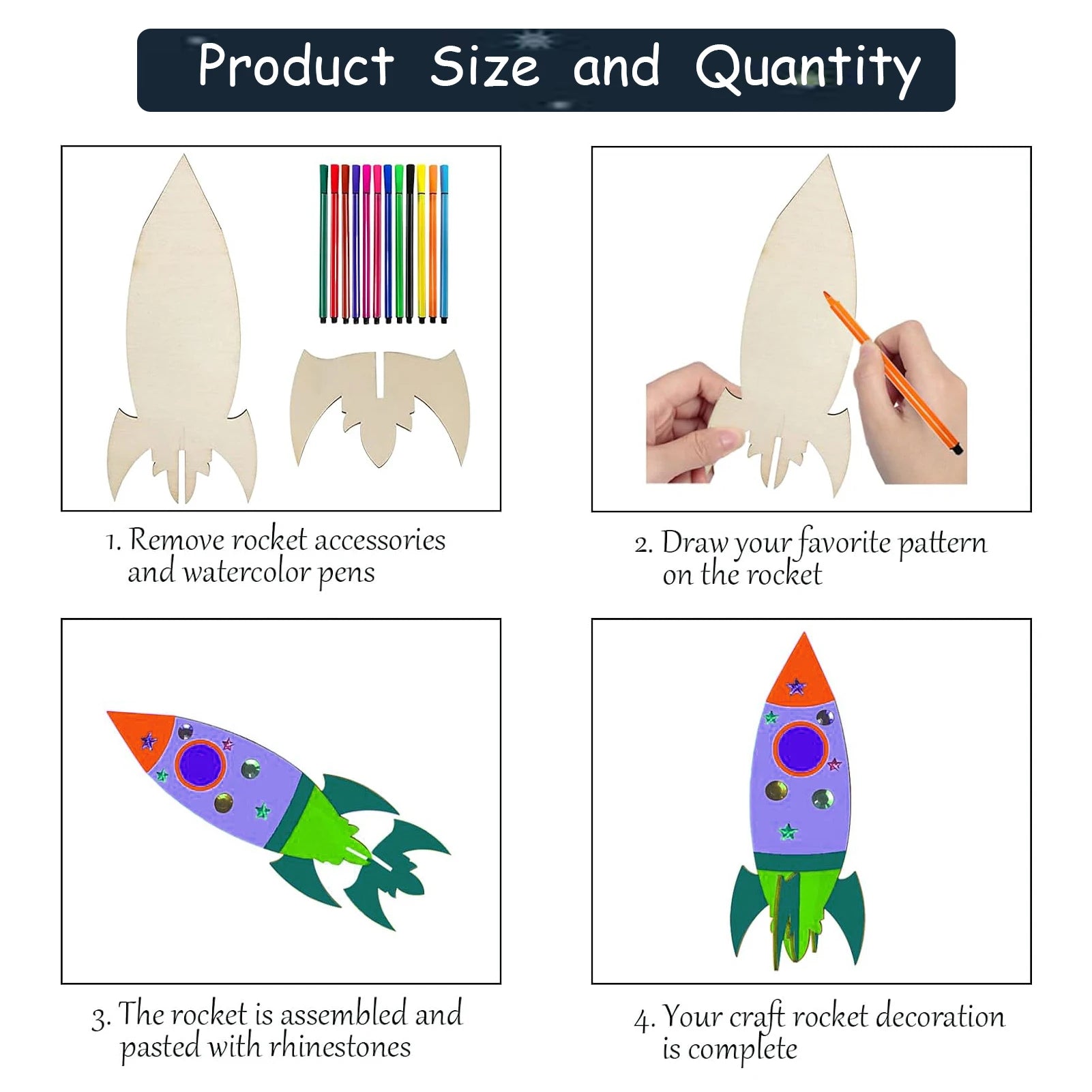 32-Piece Rocket DIY Wood Craft Kit – Kids Painting & Birthday Activity