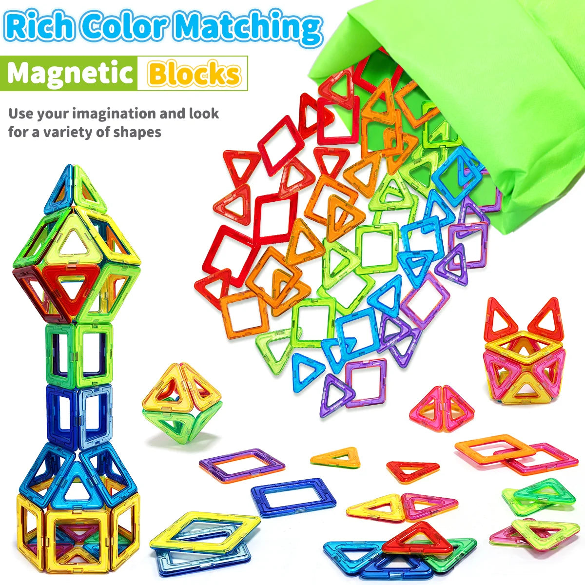 Big Size Magnetic Building Blocks - 3D STEM Educational Constructor Set Toys for Learning and Birthday Gifts with Random Color
