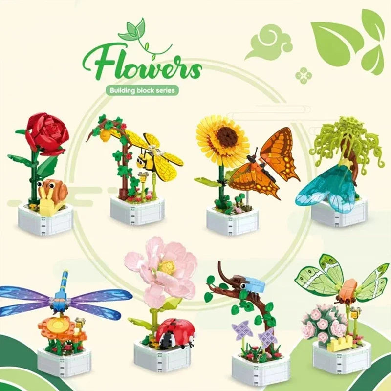 Insect & Flower Building Blocks – DIY Succulent Bouquet Toy