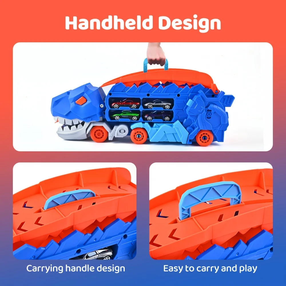Toddler Truck Toy with Folding Dinosaur Track & 8 Race Cars