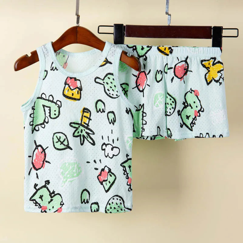 Kids Summer Pajama Set – Dinosaur Cartoon Vest & Shorts