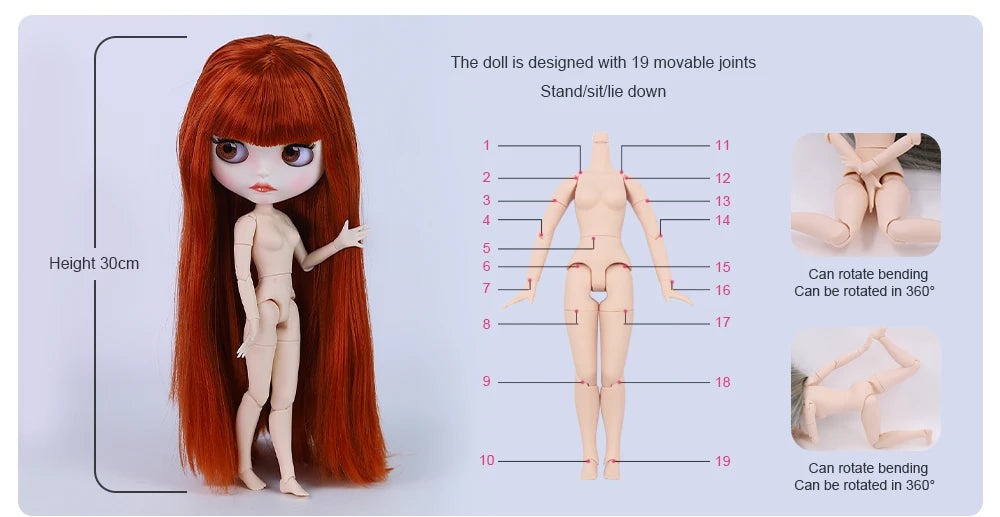 ICY DBS Blyth Doll Joint Body 30CM BJD Toy White Shiny Face and frosted Face with Extra Hands AB and Panel 1/6 DIY Fashion Doll