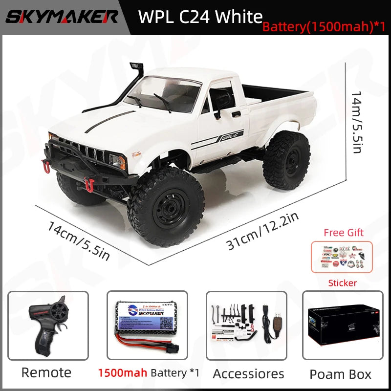 WPL C24-1 RC Car – 1:16 4WD Rock Crawler with LED Lights