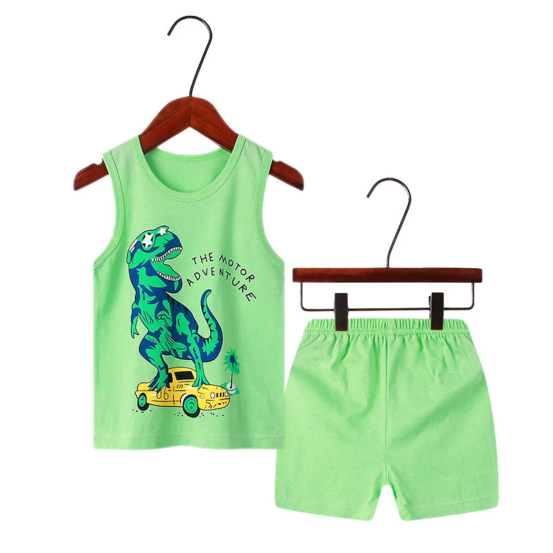 Kids Summer Pajama Set – Dinosaur Cartoon Vest & Shorts