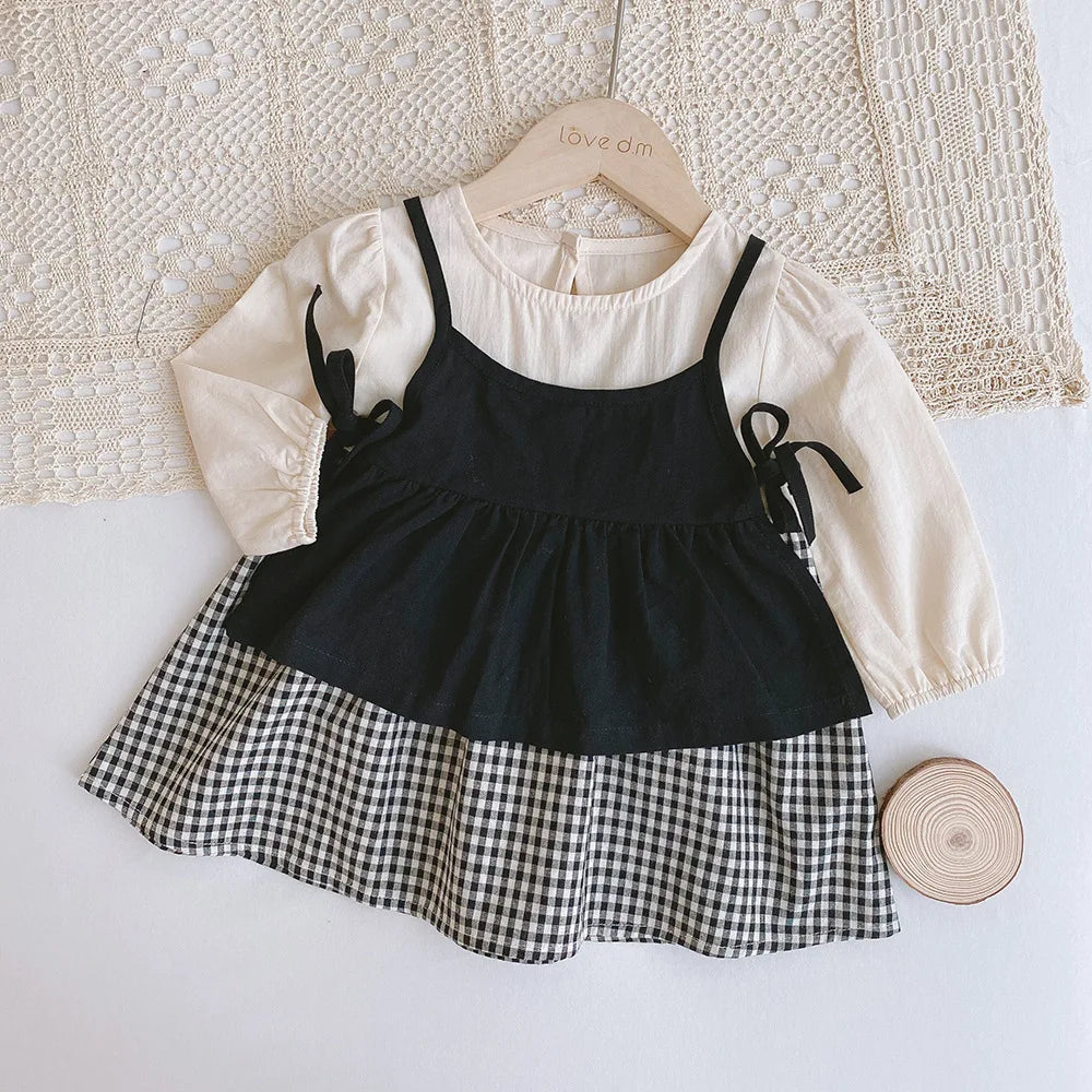 Baby Plaid Dungaree Dress – One-Piece Romper for Girls
