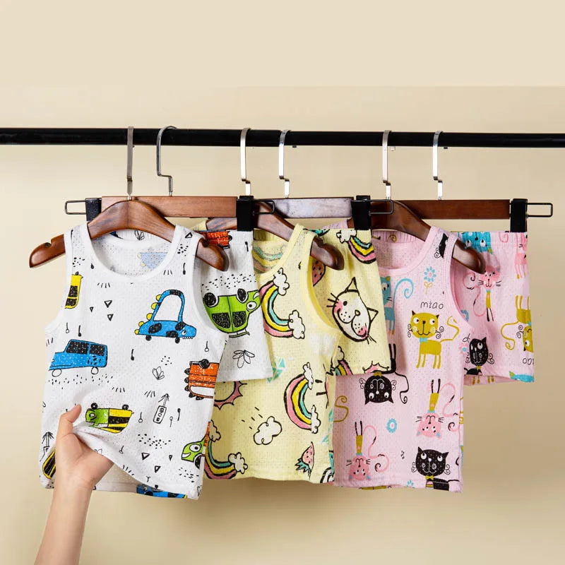 Kids Summer Pajama Set – Dinosaur Cartoon Vest & Shorts