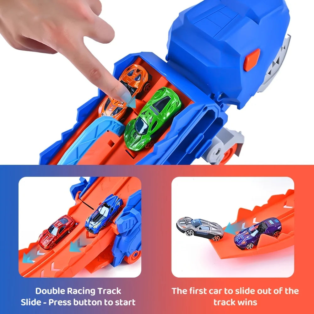 Toddler Truck Toy with Folding Dinosaur Track & 8 Race Cars