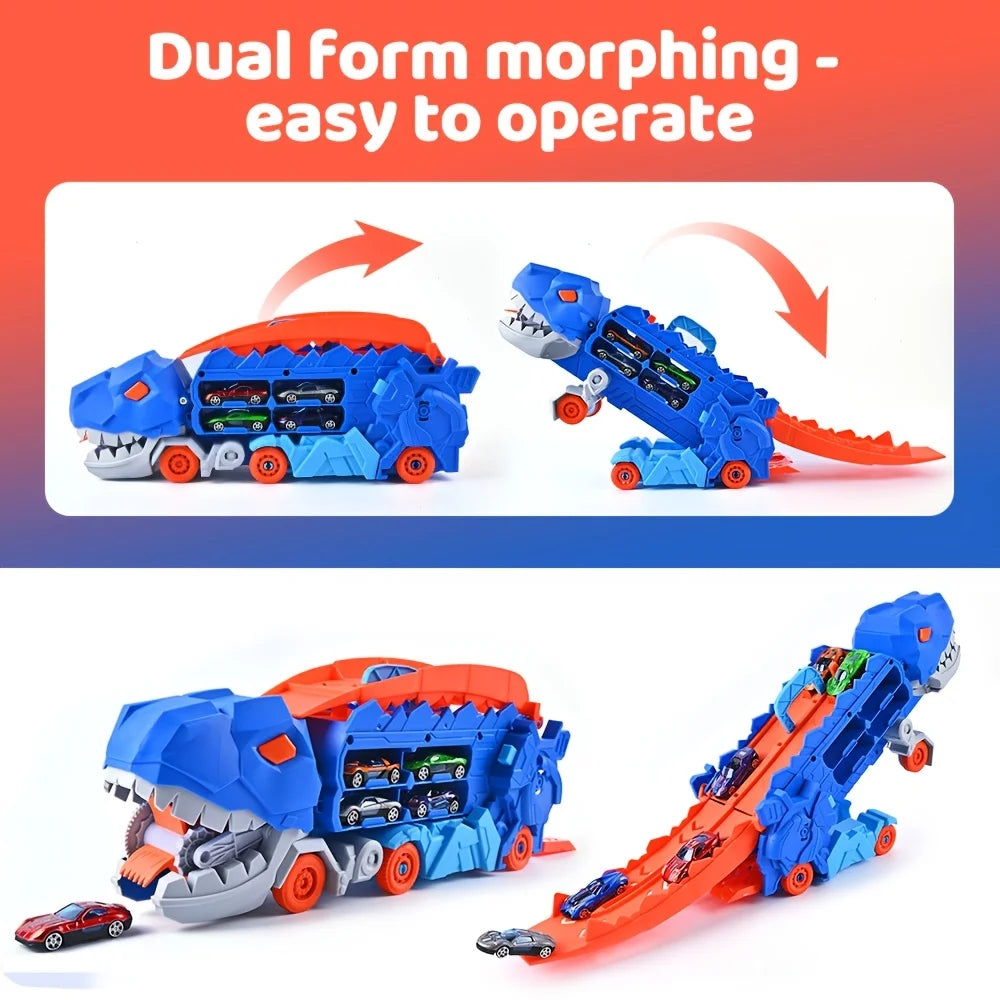 Toddler Truck Toy with Folding Dinosaur Track & 8 Race Cars