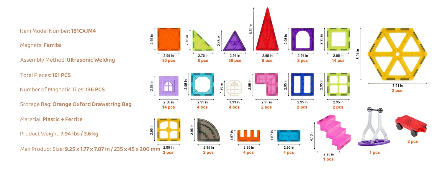 SucceBuy 181PCS Magnetic Tiles – Montessori Building Blocks